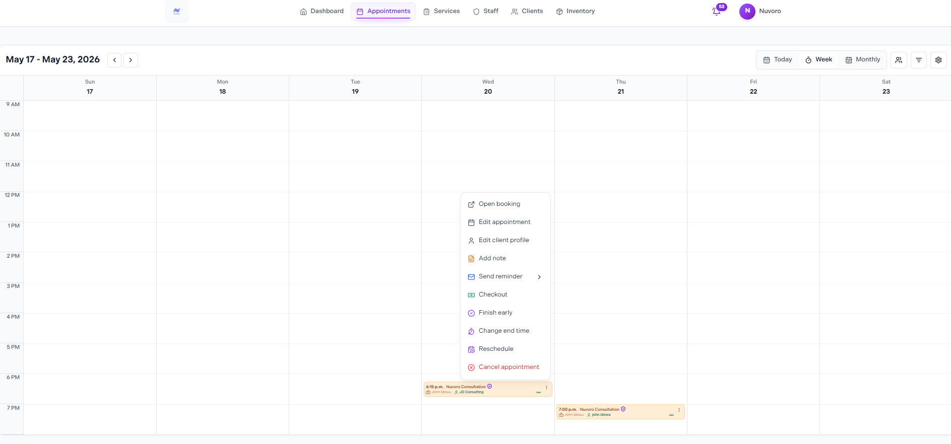 Appointments calendar view